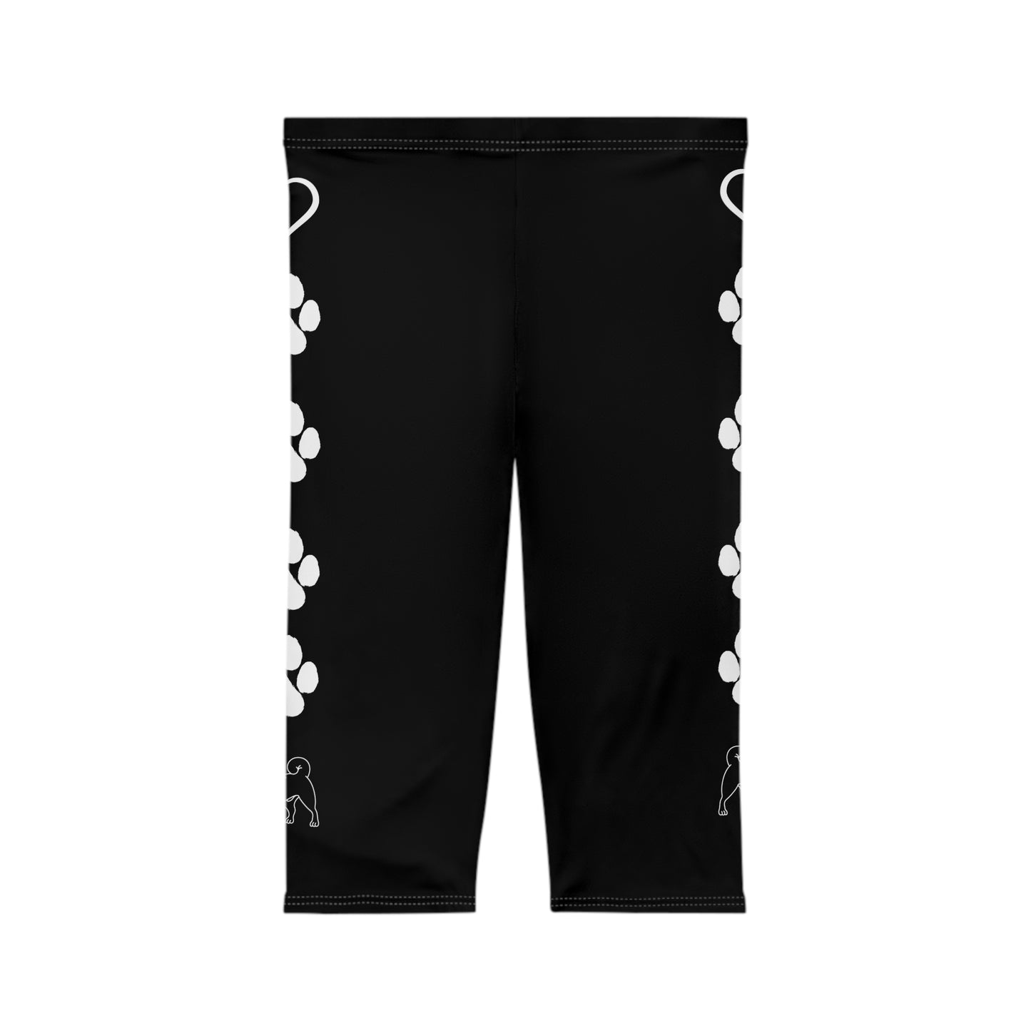 Paw Prints and Hearts Shiba Inu Capri Leggings Black with White