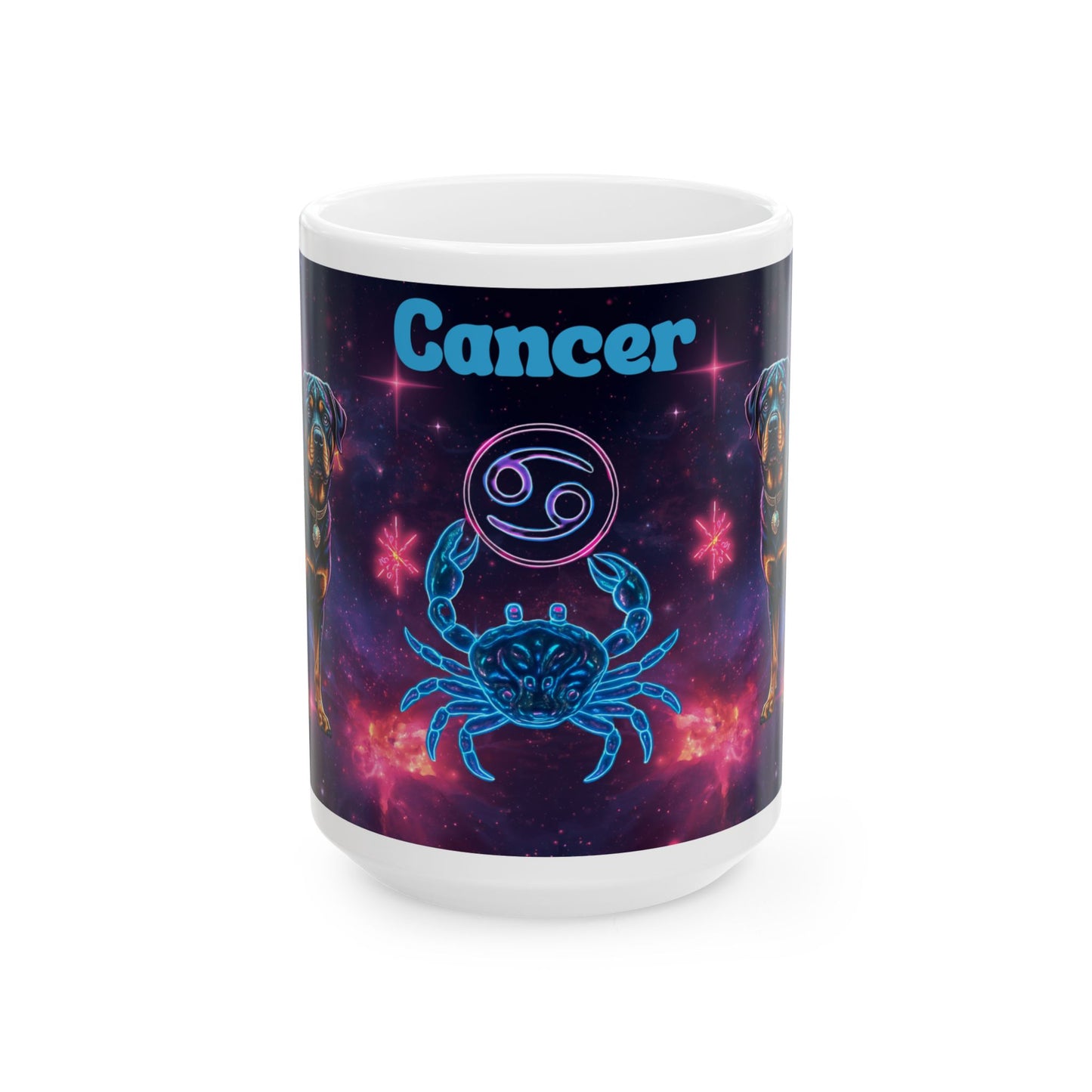 Cancer Zodiac Rottweiler Ceramic Coffee Mug – Celestial Galaxy Dog Art Gift