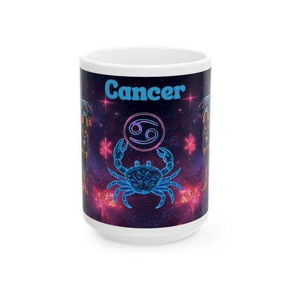 Cancer Zodiac Rottweiler Ceramic Coffee Mug – Celestial Galaxy Dog Art Gift