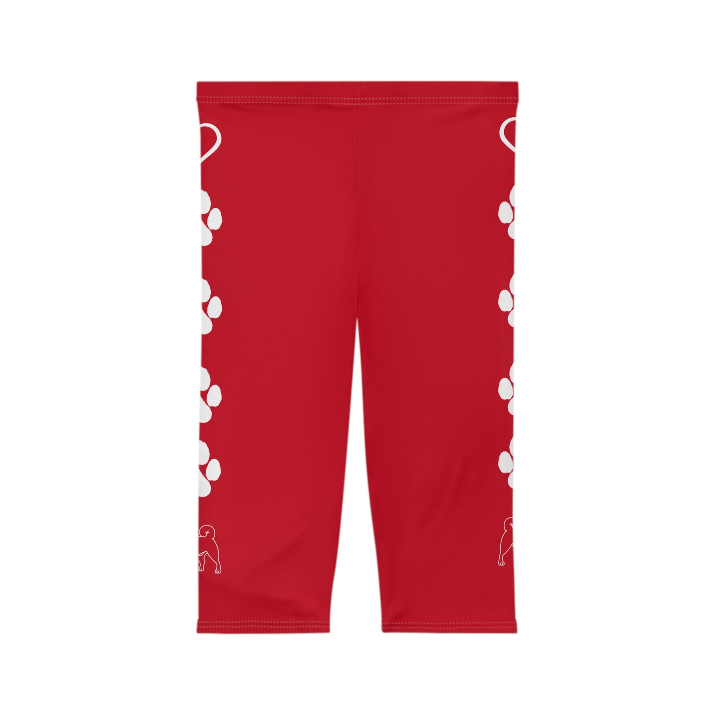 Paw Prints and Hearts Shiba Inu Capri Leggings Red with White