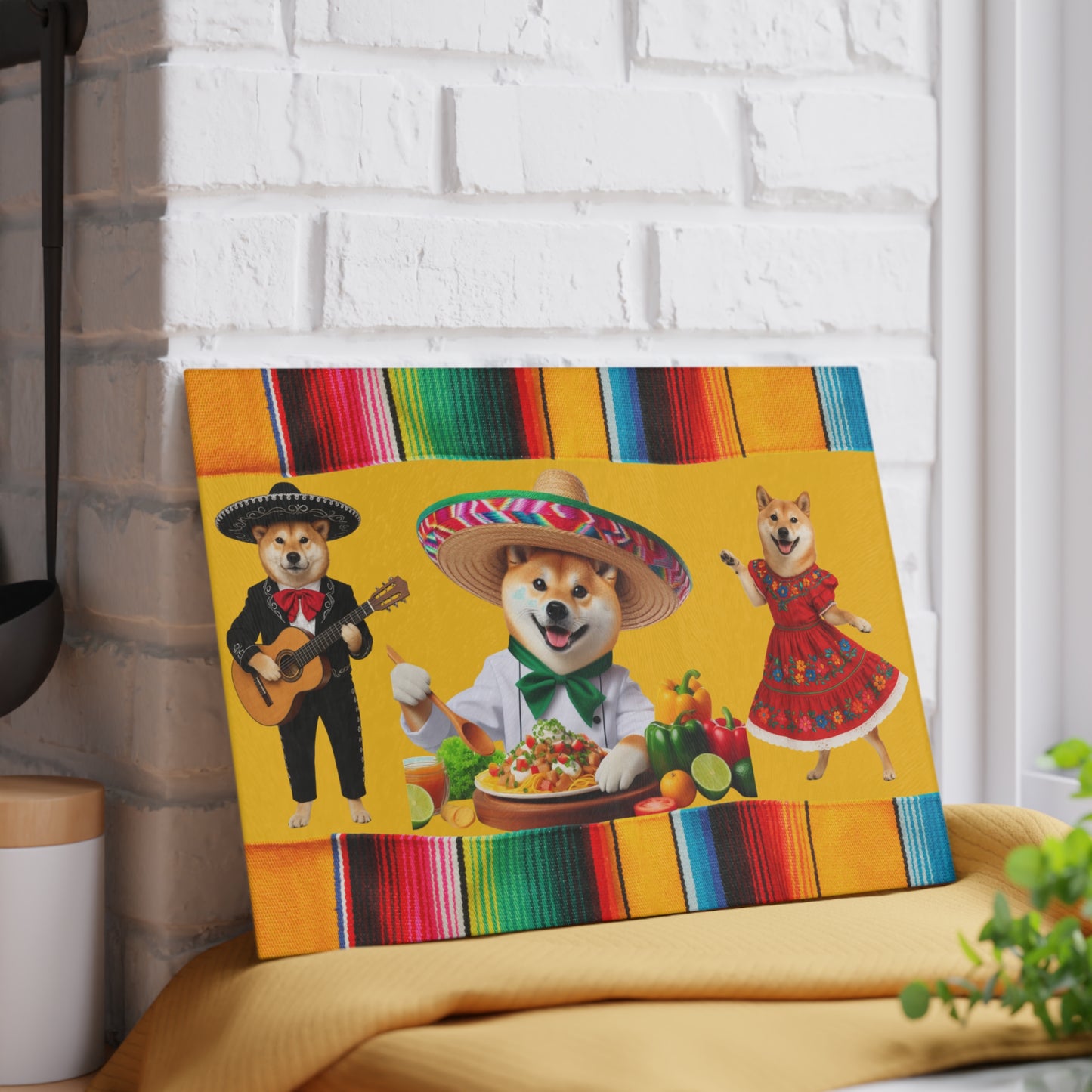 Shiba Inu Fiesta Chef Glass Cutting Board