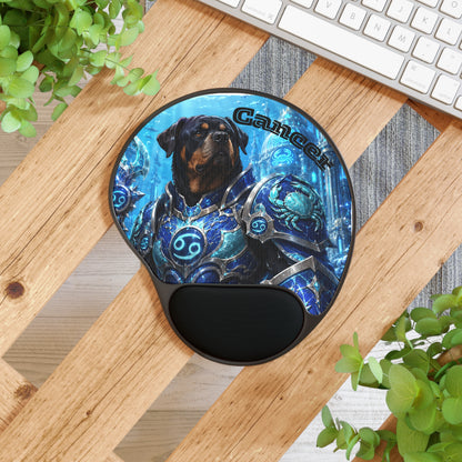 Cancer Zodiac Rottweiler Ergonomic Mouse Pad – Mythic Neptune Knight Abyssal Dog Art Wrist Support Desk Mat