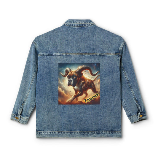 Taurus Zodiac Denim Jacket for Women - Box Terrier Artwork