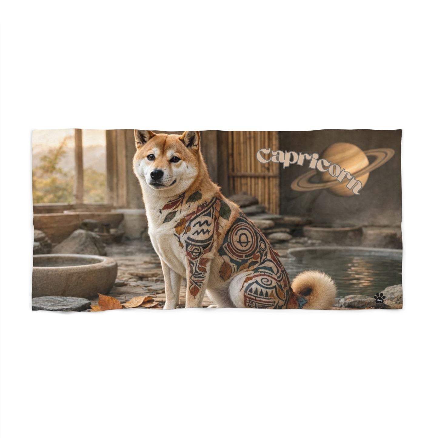 Capricorn Shiba Inu Elements Beach Towel