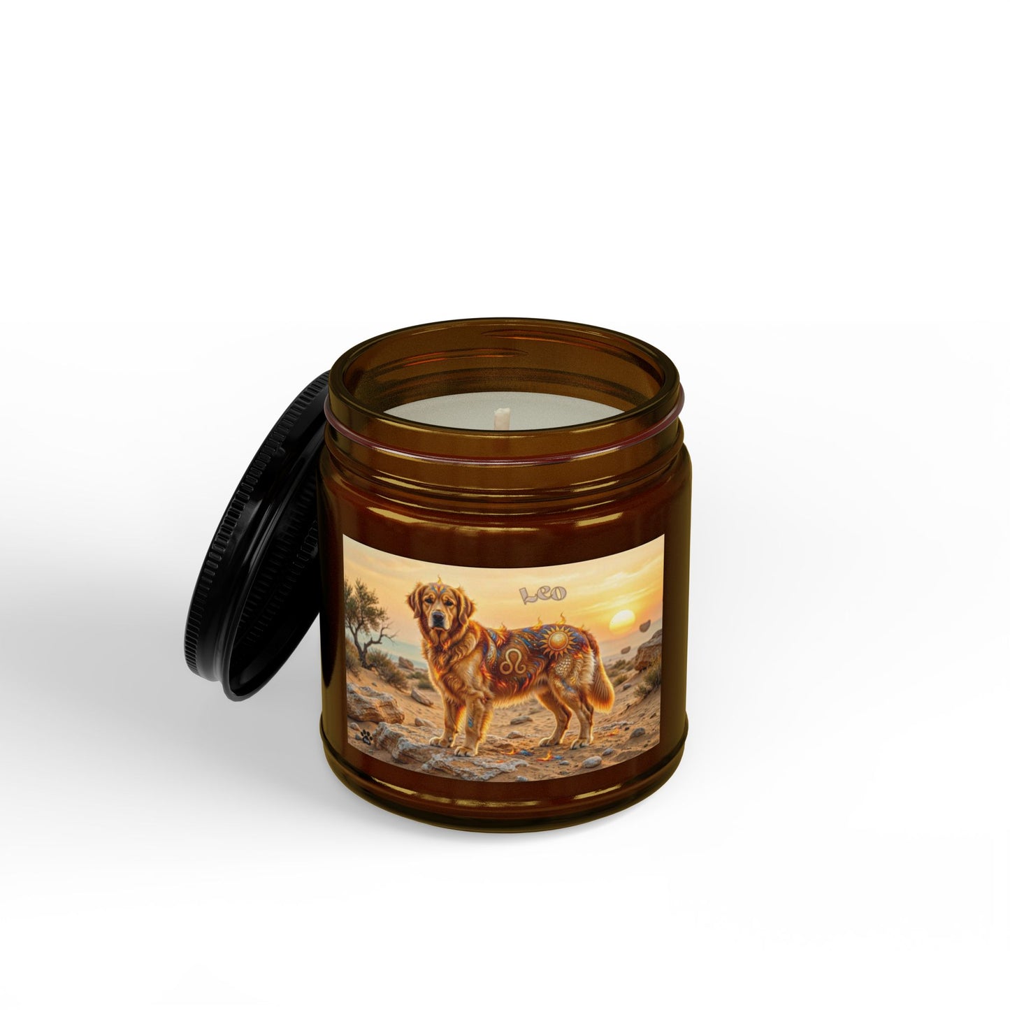 Golden Retriever Scented Soy Candle — Amber Jar with Black Lid (4oz & 9oz)