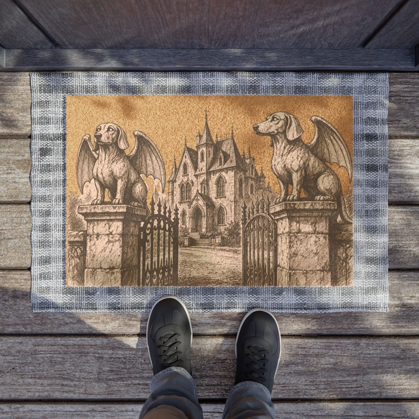 Dachshund Gargoyle Angel Gothic Protector Welcome Mat