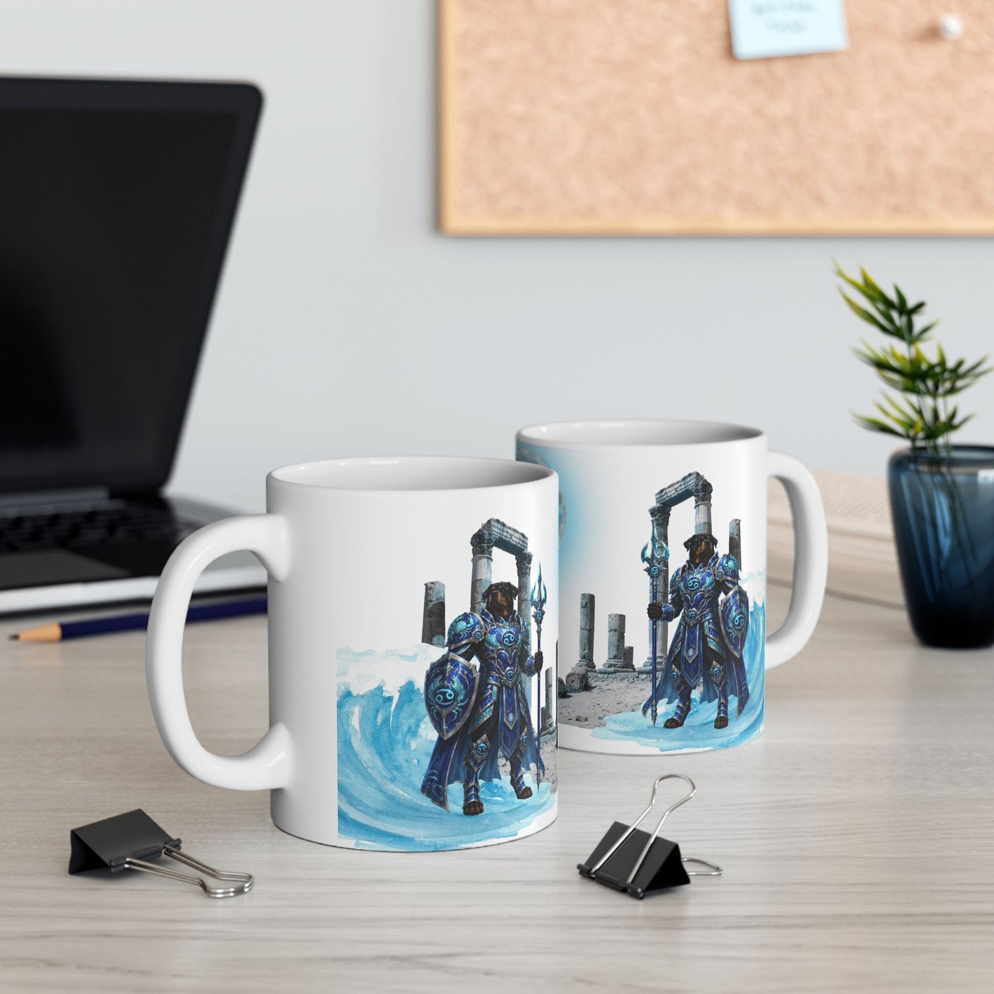 Cancer Zodiac Rottweiler Ceramic Mug – Mythic Neptune Knight Abyssal Dog Art Coffee Cup
