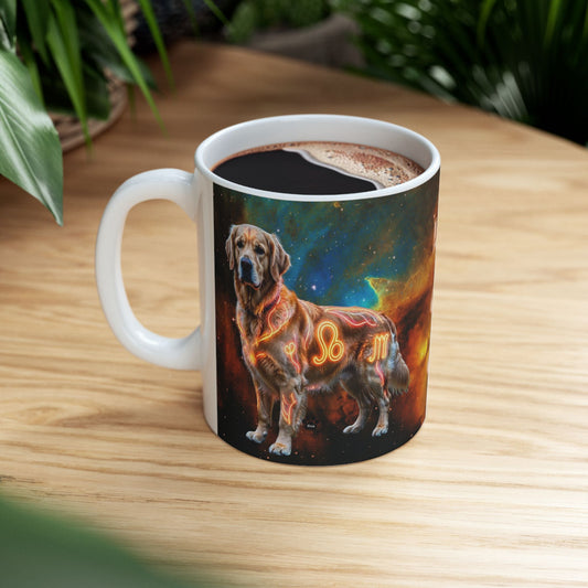 Golden Retriever Leo Zodiac Ceramic Mug - Celestial Astrology Coffee Cup