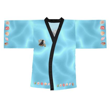 Luxury Cancer Zodiac Rottweiler Kimono Robe - All Over Print Fluid Aqua Water Elements Spa Loungewear