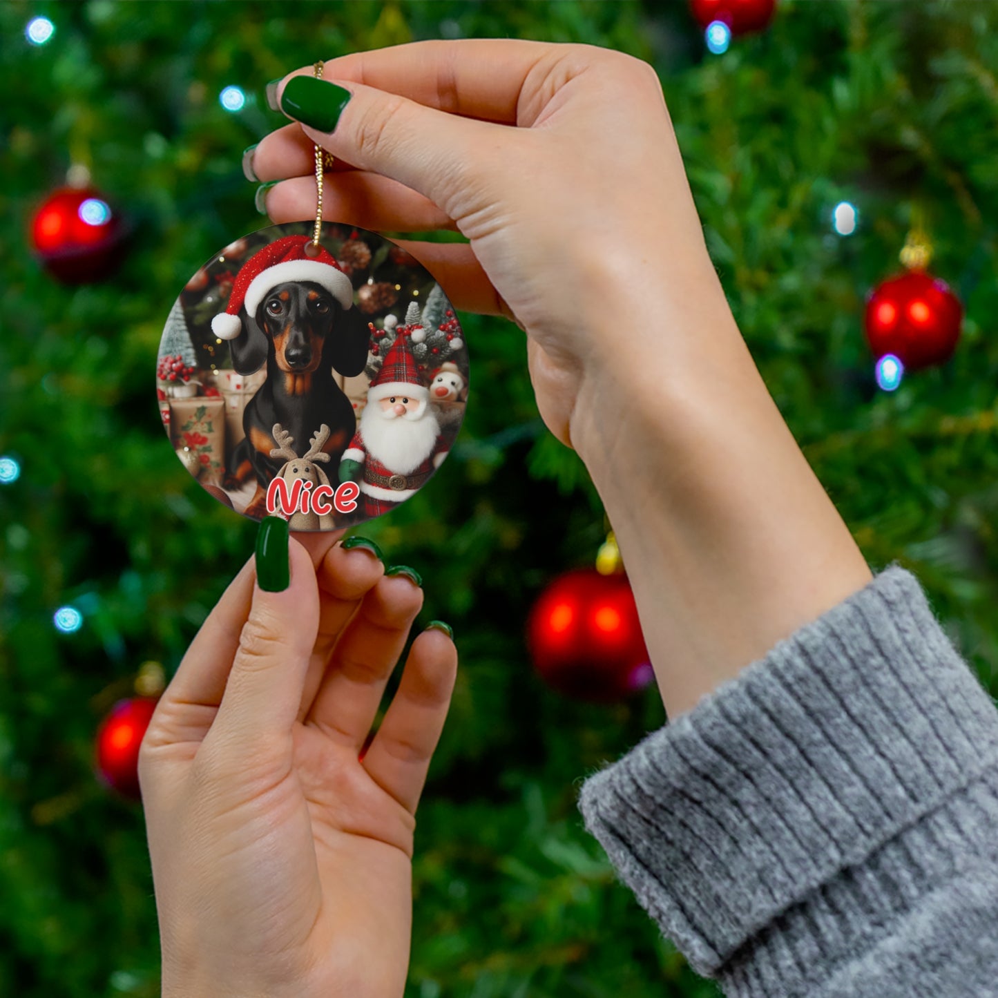 Dacshund naughty and nice Christmas ornament Ceramic Ornament, 1-Pack