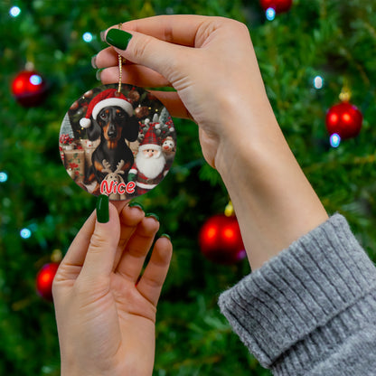 Dacshund naughty and nice Christmas ornament Ceramic Ornament, 1-Pack