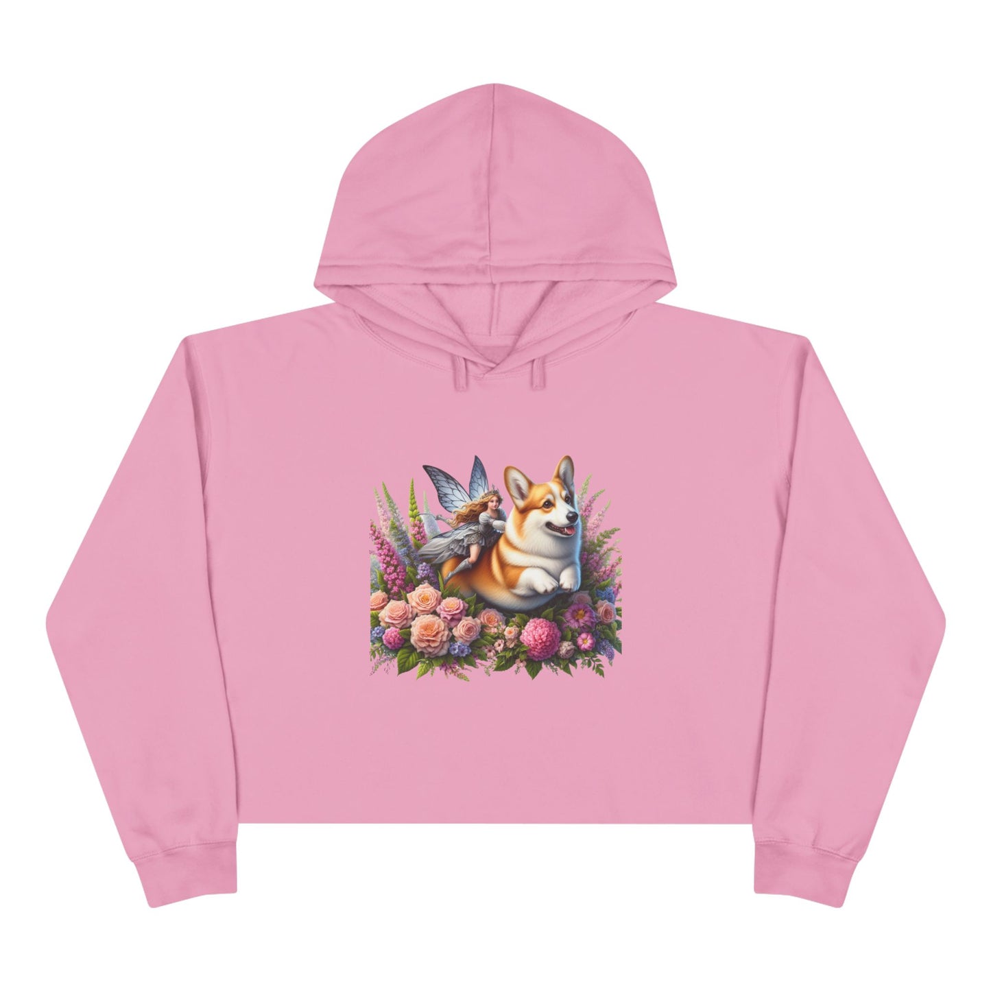 Corgi Fairytale Cropped Hoodie — Floral Dog Graphic Crop Sweatshirt