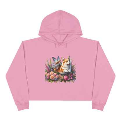 Corgi Fairytale Cropped Hoodie — Floral Dog Graphic Crop Sweatshirt