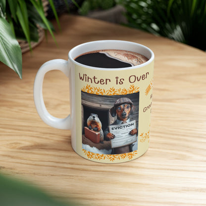 Whimsical Groundhog & Dachshund Mug - Winter Officially Ended!