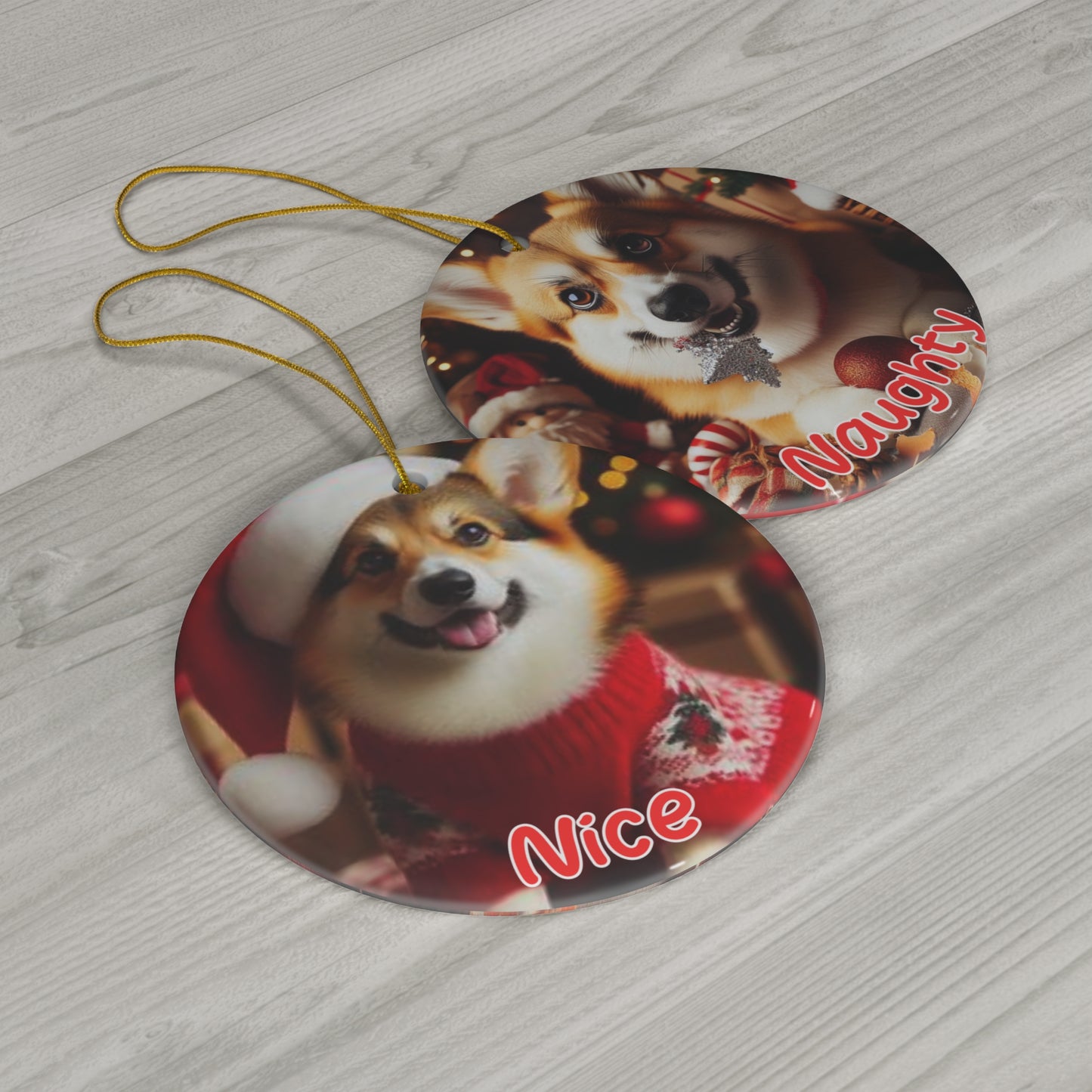 Corgi naughty or nice Christmas Ceramic Ornament, 1-Pack