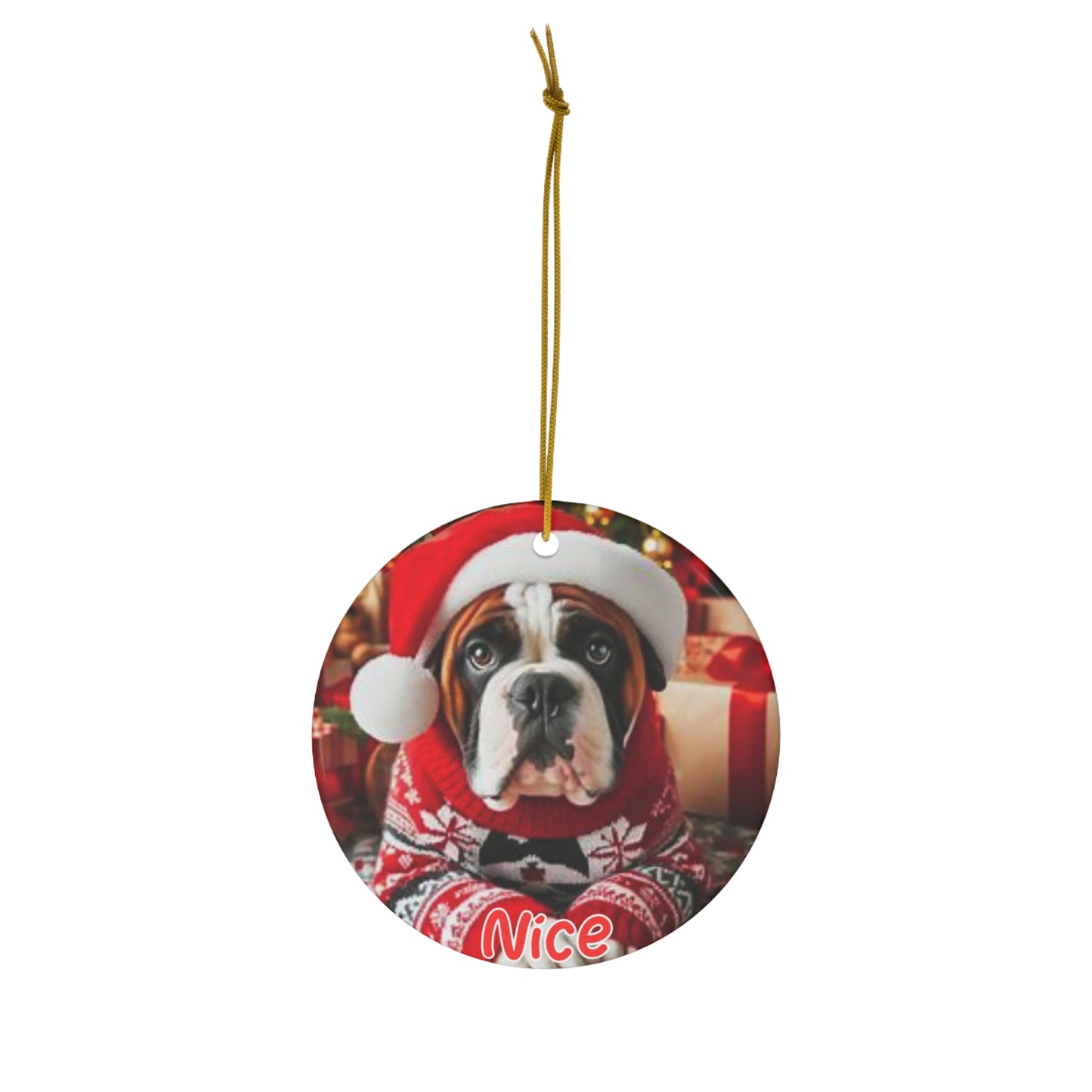 American Bulldog Naughty or Nice Christmas Ornament