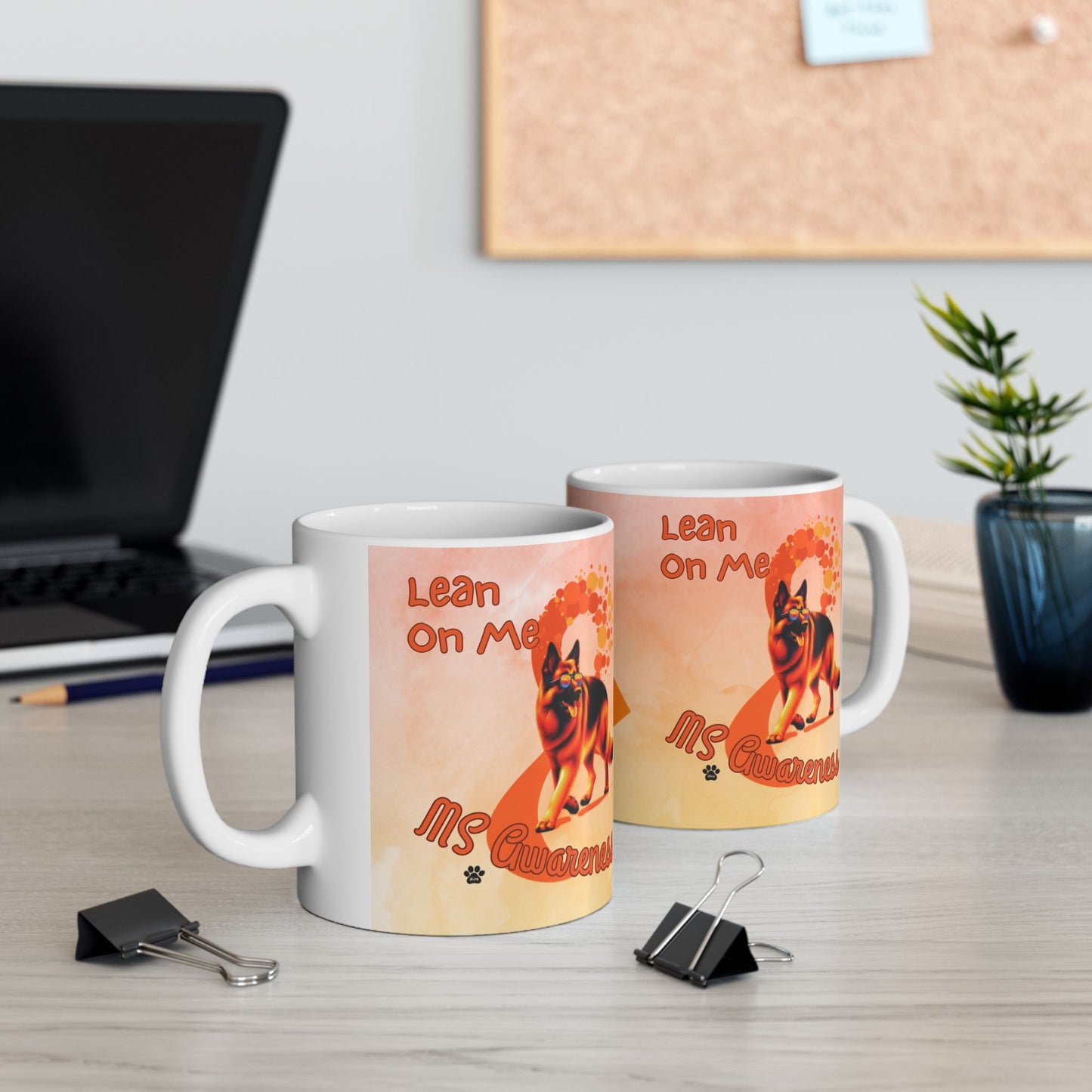 German Shepherd MS Awareness Ceramic Mug - "Lean on Me" Mobility Service Dog Coffee Cup
