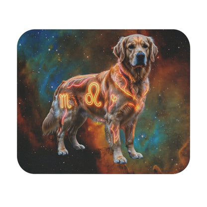 Leo Zodiac Dog Mouse Pad – Fiery Golden Retriever Celestial Desk Mat & Dog Lover Gift