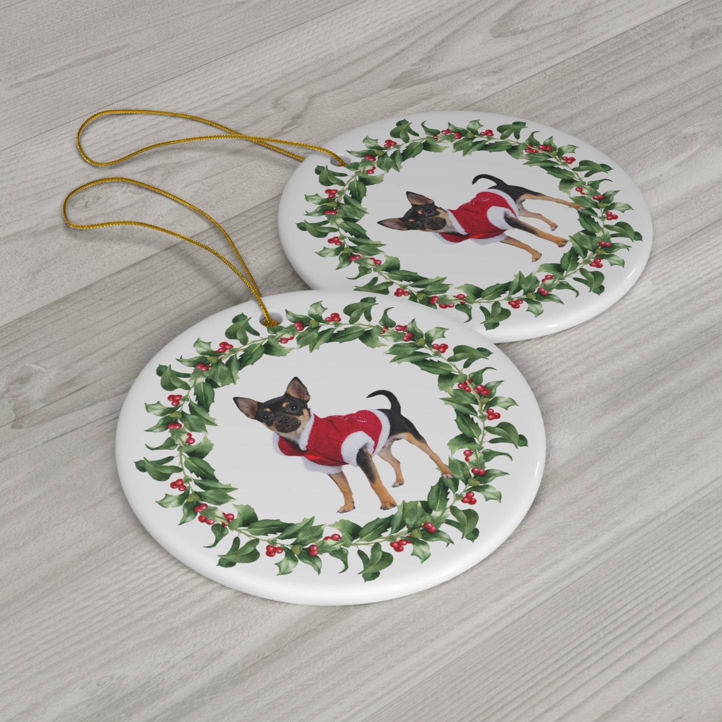 Chihuahua Christmas Ornament Ceramic Round Ornament Christmas Decor