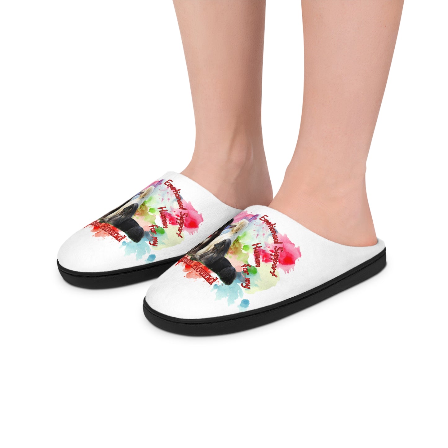 Emotional Support Human  Women's Indoor Slippers - Afghan Hound Design
