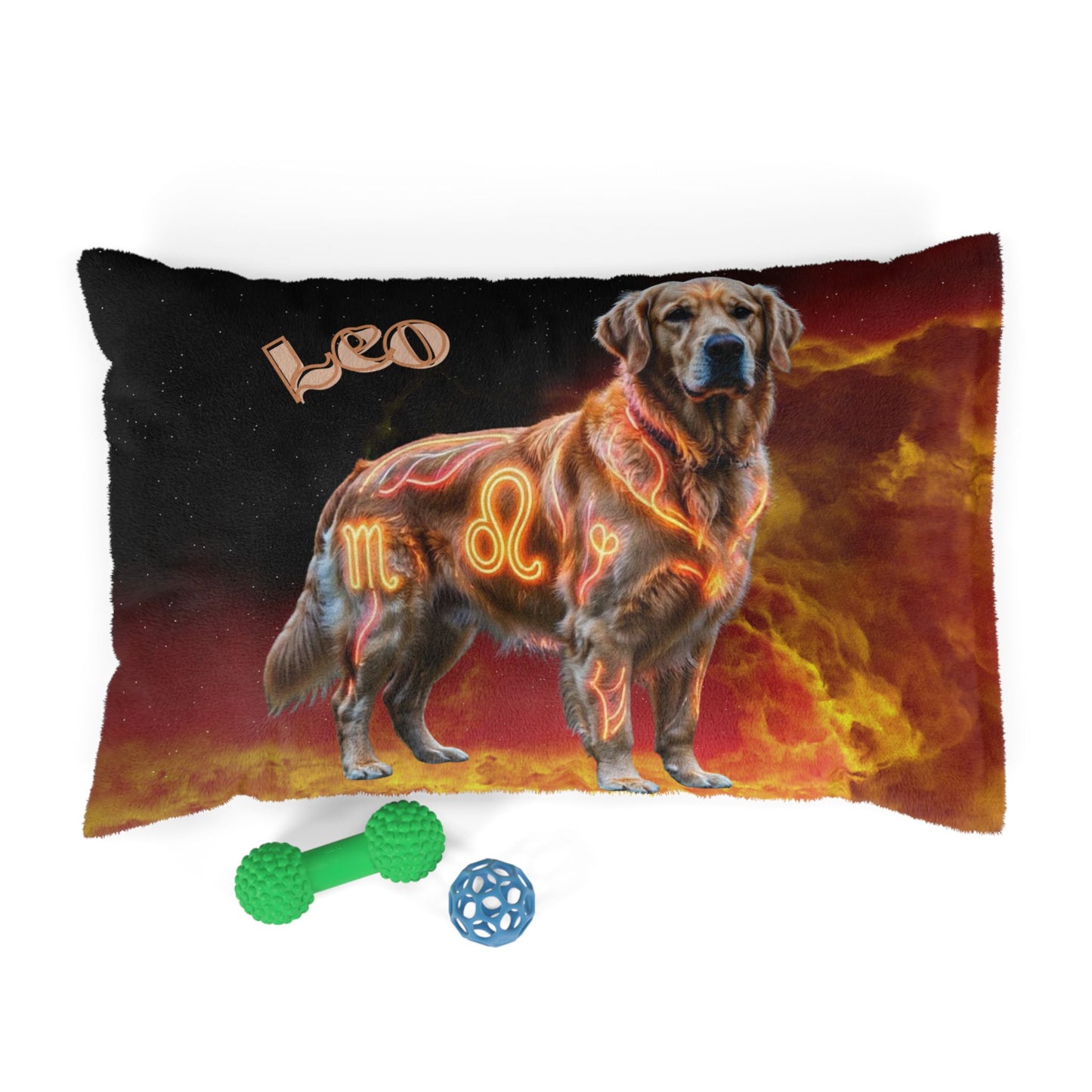 Leo Zodiac Dog Bed – Fiery Golden Retriever Celestial Pet Cushion & Astrology Dog Bed