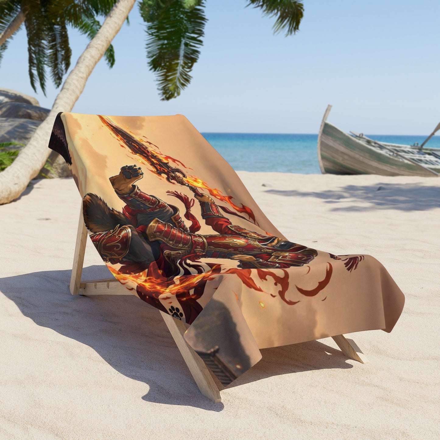 Samurai Fox Beach Towel — Fiery Warrior Anime Beach Towel
