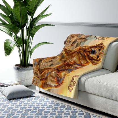 Leo Elemental Golden Retriever Sherpa Blanket | Fire Zodiac Dog Fleece Throw | Warm Cozy Dog Lover Gift | Astrology Bed & Couch Throw