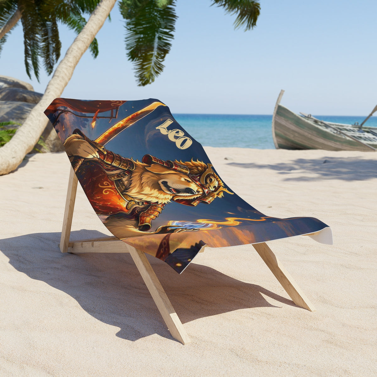 Leo Golden Retriever Warrior Beach Towel