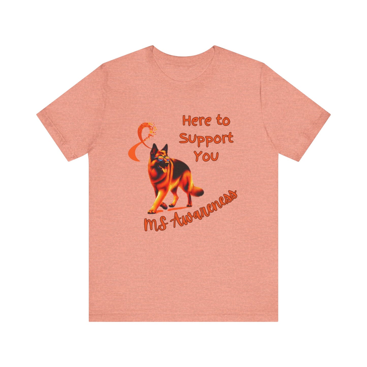 MS Awareness German Shepherd Orange Ribbon Support Design T-shirt.