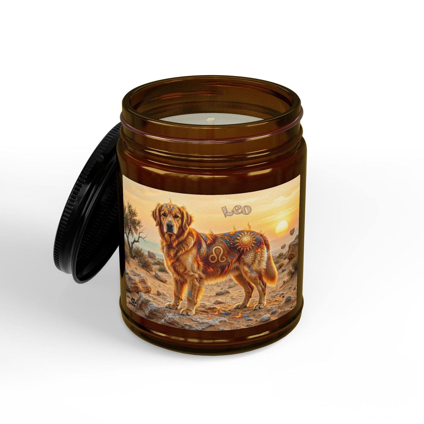 Golden Retriever Scented Soy Candle — Amber Jar with Black Lid (4oz & 9oz)