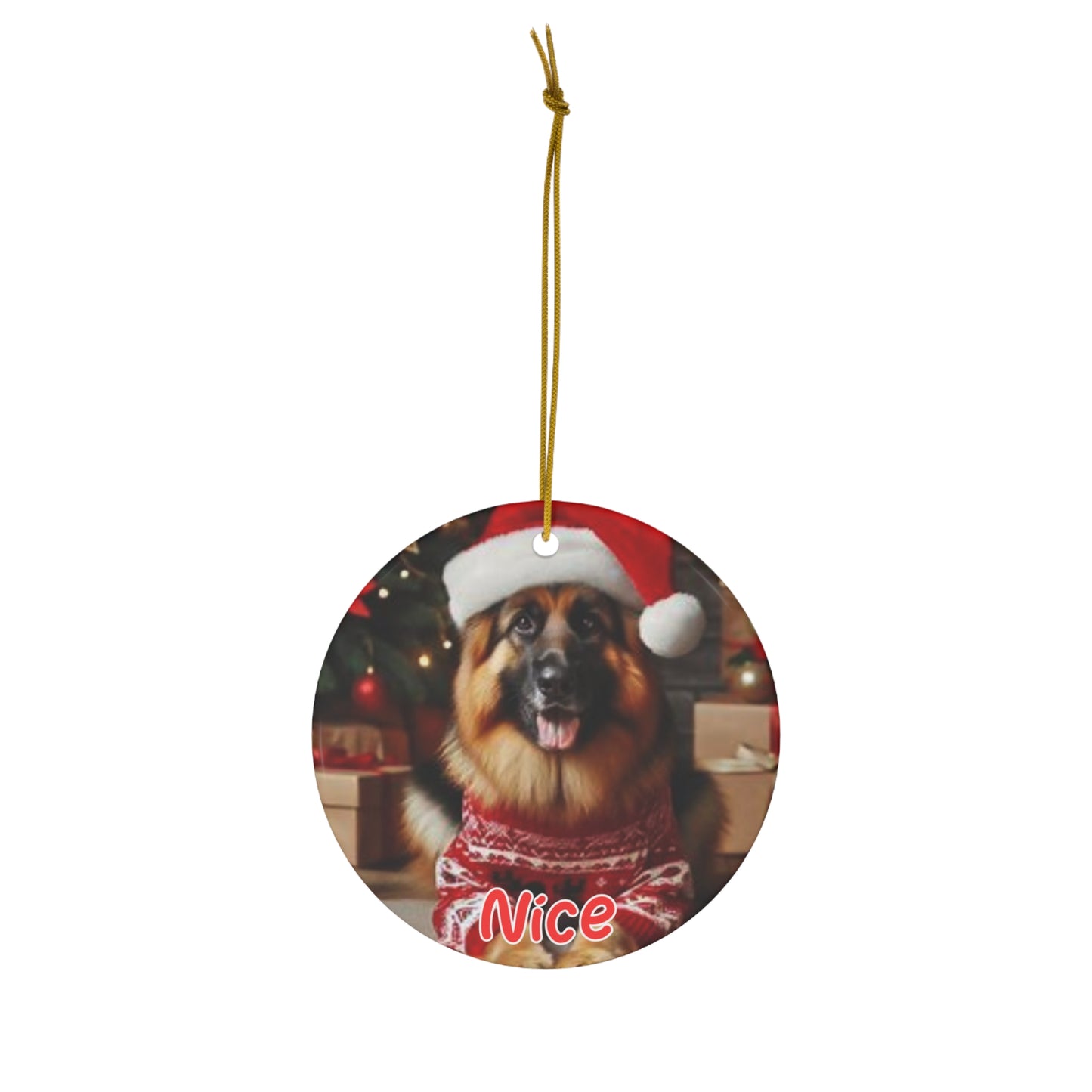 German Shepherd naughty or nice Christmas Ceramic Ornament, 1-Pack