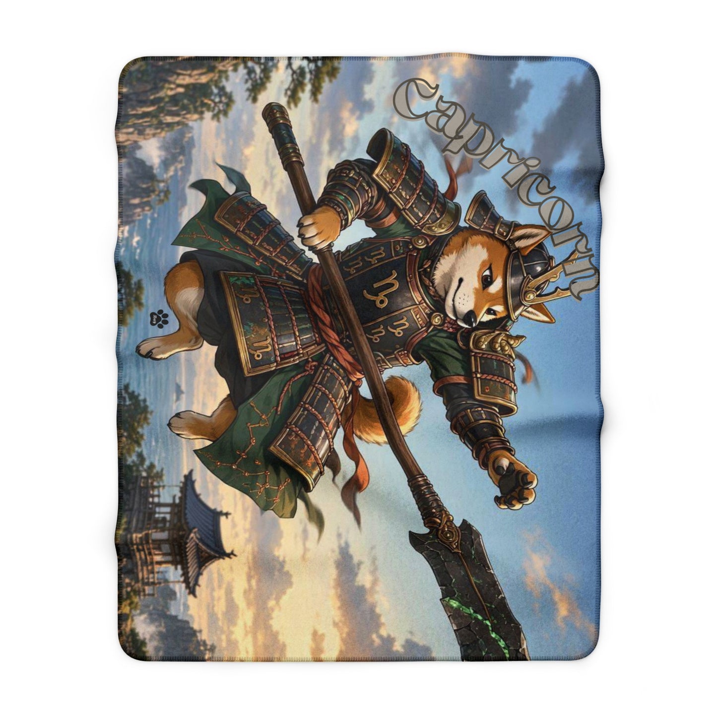 Capricorn Shiba Inu Warrior Sherpa Blanket