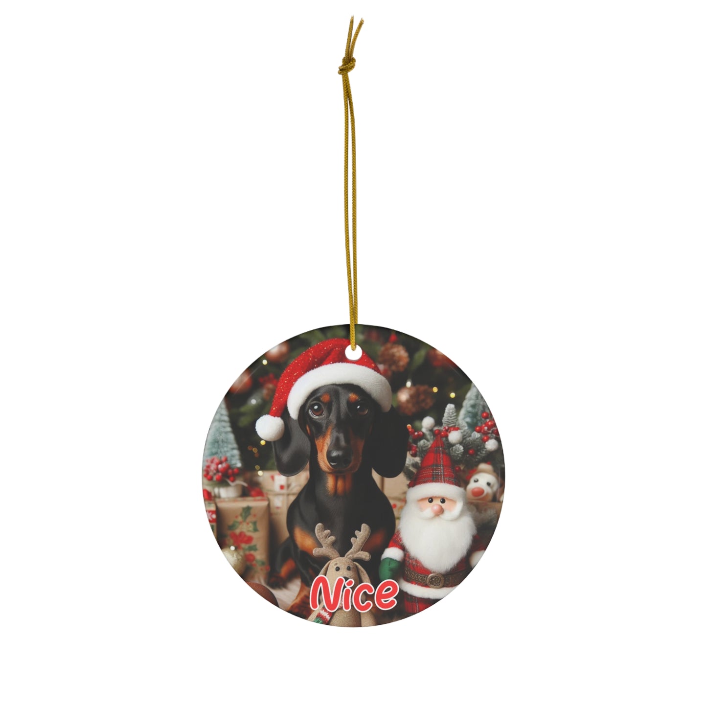 Dacshund naughty and nice Christmas ornament Ceramic Ornament, 1-Pack