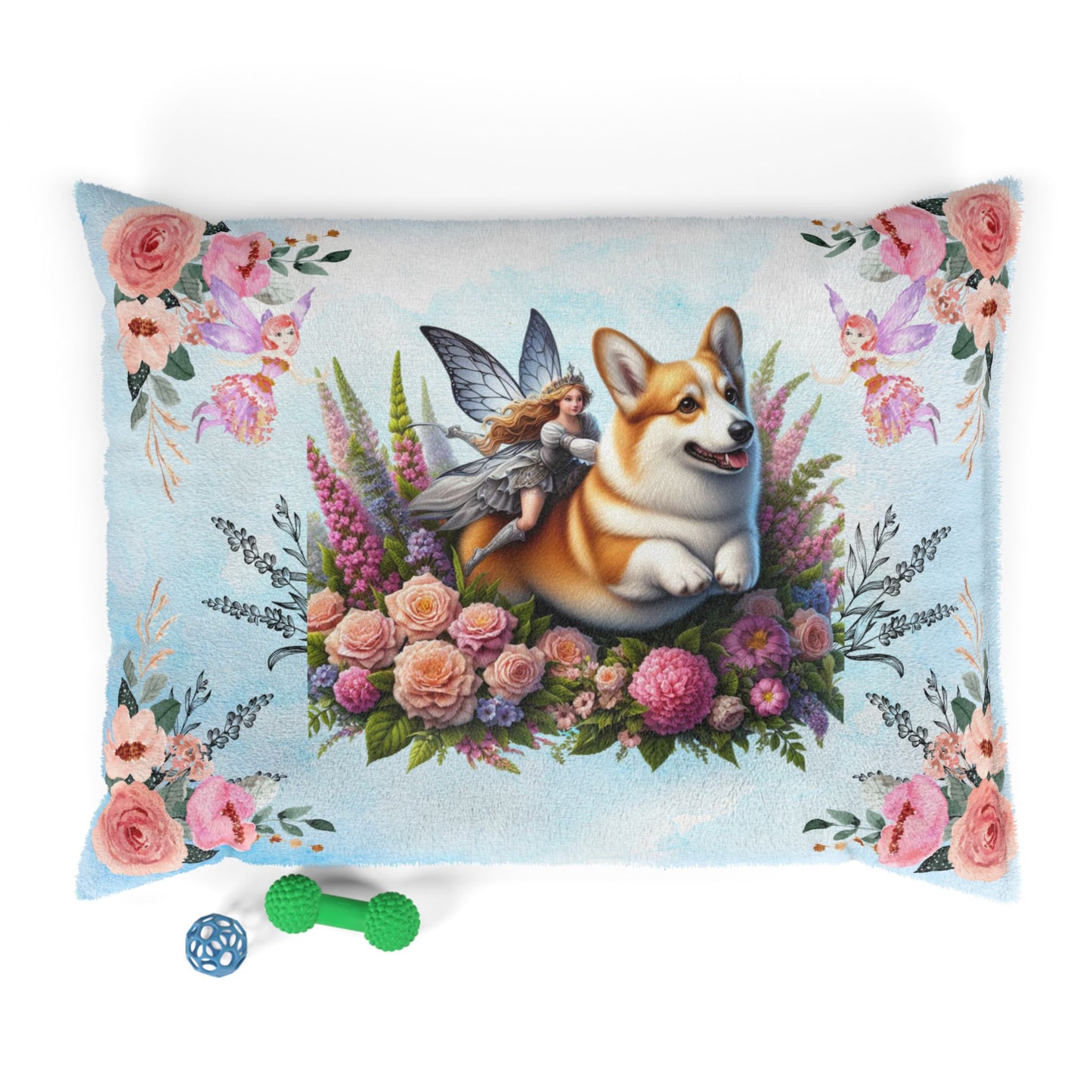 Corgi Fairytale Pet Bed - Soft Floral Dog Bed with Fairy Design