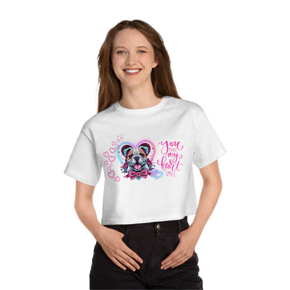 American Bulldog Neon Hearts Valentine Crop Top