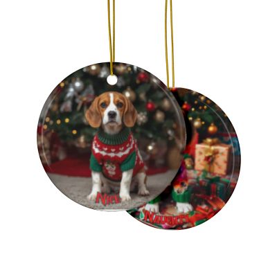 Beagle Dog Christmas Ornament — Double-Sided Ceramic Holiday Decoration (Nice / Naughty)