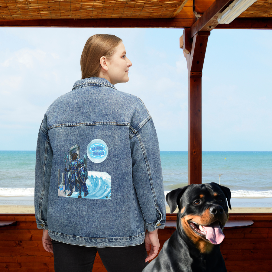 Cancer Zodiac Denim Jacket for Women - Rottweiler Artwork