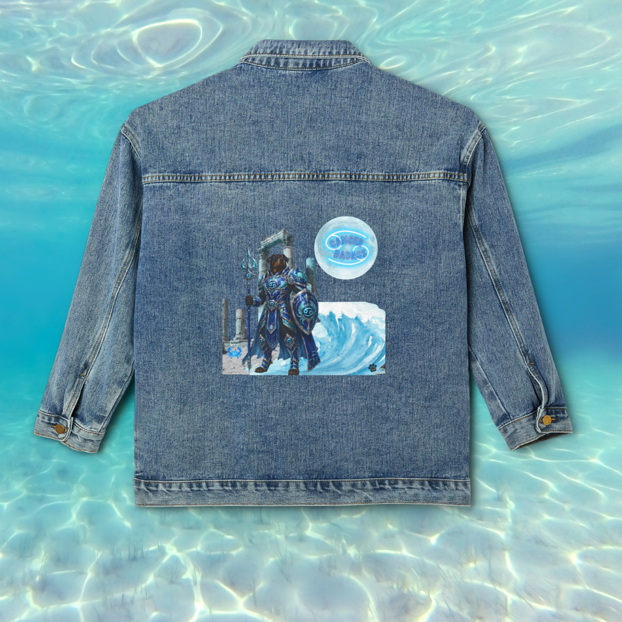 Cancer Zodiac Rottweiler Women’s Denim Jacket – Neptune Knight Mystical Anime Dog Jean Jacket