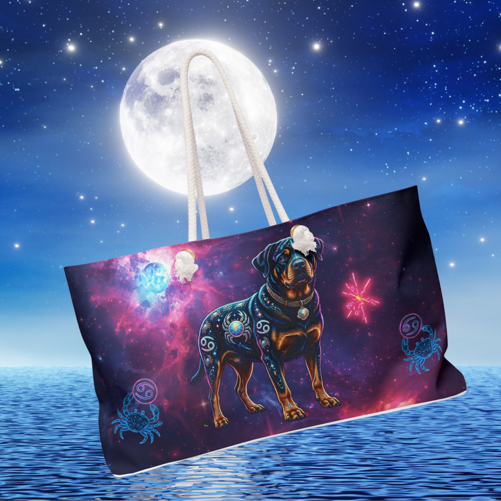 Celestial Cancer Zodiac Rottweiler Weekender Bag – Oversized Travel Tote