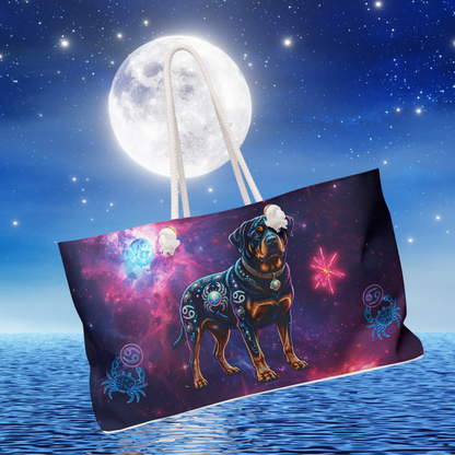 Celestial Cancer Zodiac Rottweiler Weekender Bag – Oversized Travel Tote