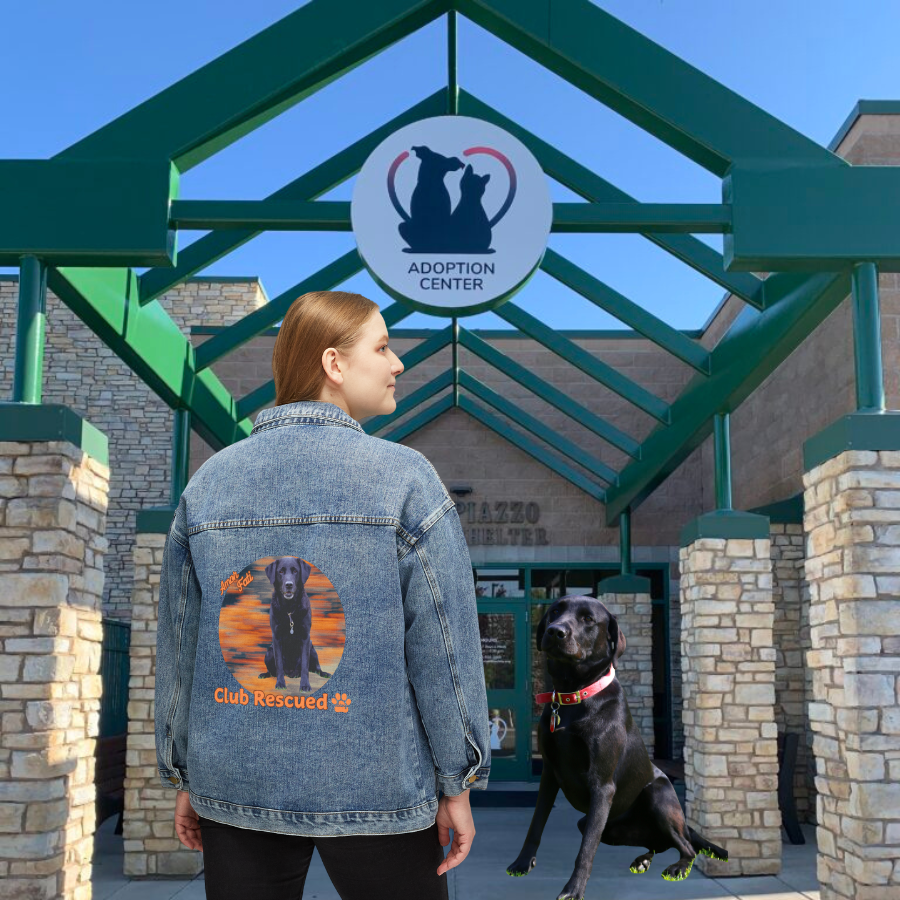Black Labrador Retriever Club Rescued Women's Denim Jacket "Amor Fati"