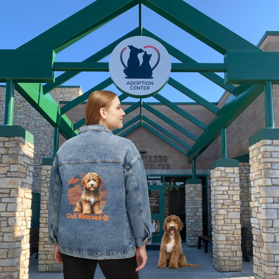 Doodle Dog Club Rescued Women's Denim Jacket Amor Fati