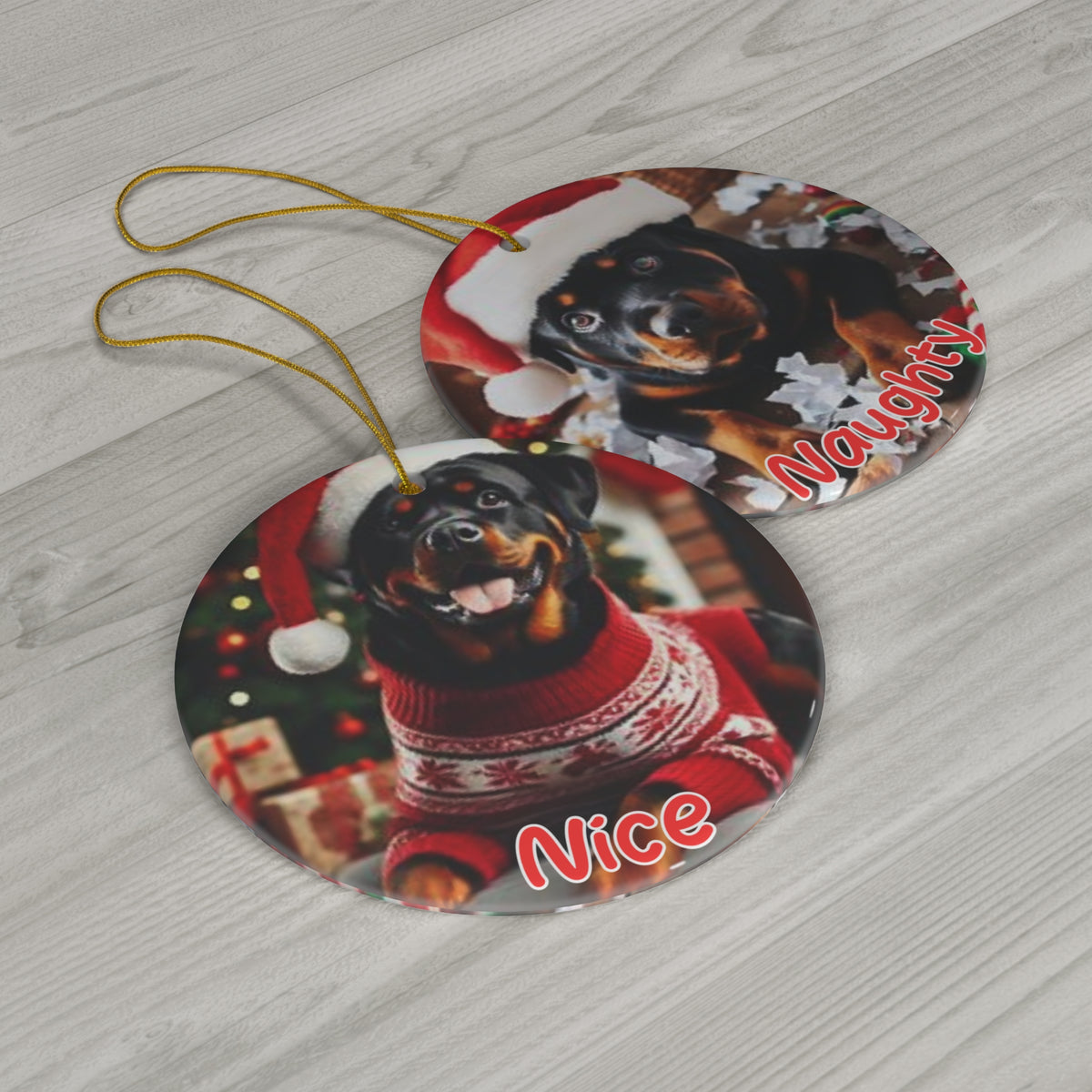 Rottweiler naughty or nice Christmas Ceramic Ornament, 1-Pack