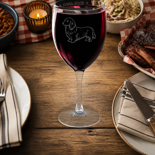 Dachshund, Long Hair Engraved Wine Glass