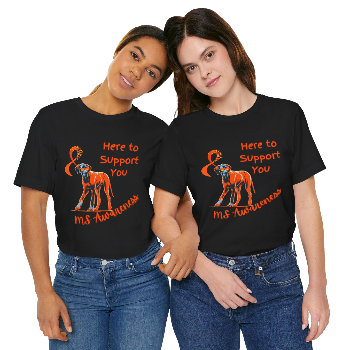 Great Dane MS Awareness T-Shirt – "Here to Support You" Orange Ribbon Tee