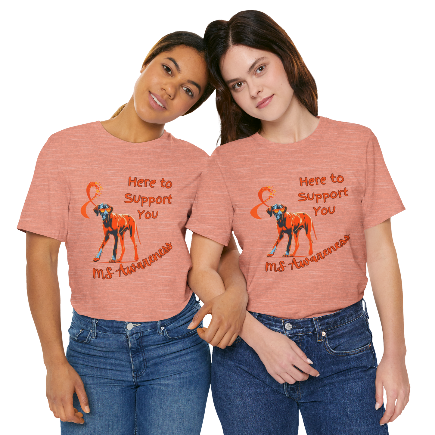 Great Dane MS Awareness T-Shirt – "Here to Support You" Orange Ribbon Tee