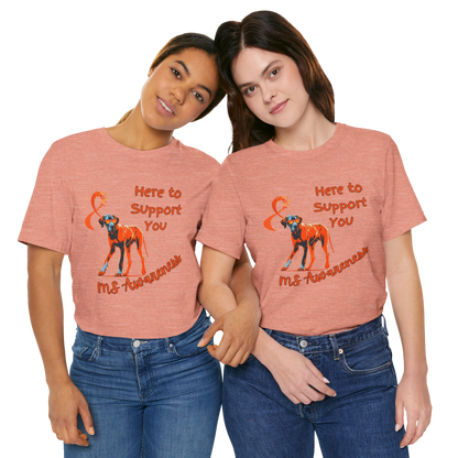 Great Dane MS Awareness T-Shirt – "Here to Support You" Orange Ribbon Tee