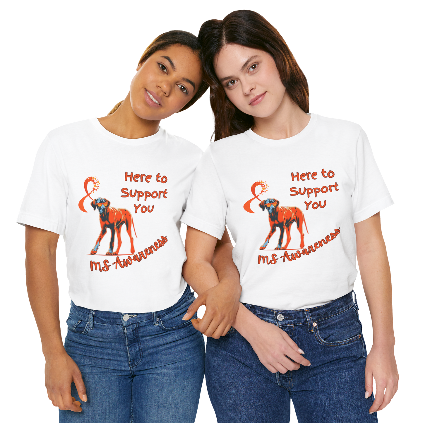 Great Dane MS Awareness T-Shirt – "Here to Support You" Orange Ribbon Tee