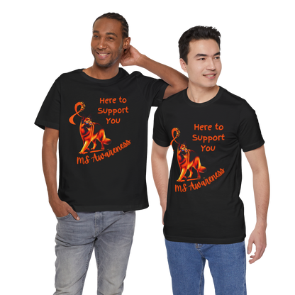 German Shepherd MS Awareness T-Shirt – "Here to Support You" Orange Ribbon Tee
