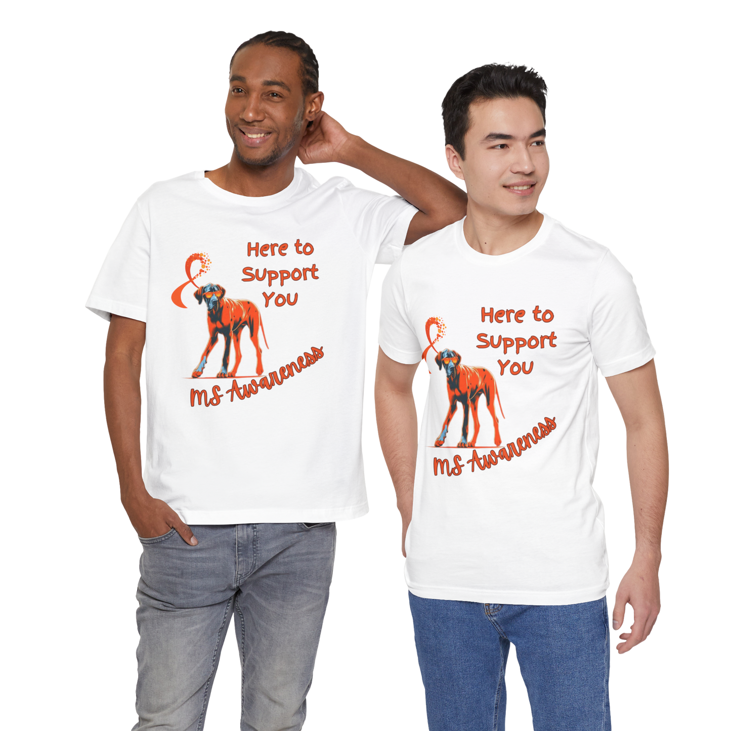 Great Dane MS Awareness T-Shirt – "Here to Support You" Orange Ribbon Tee